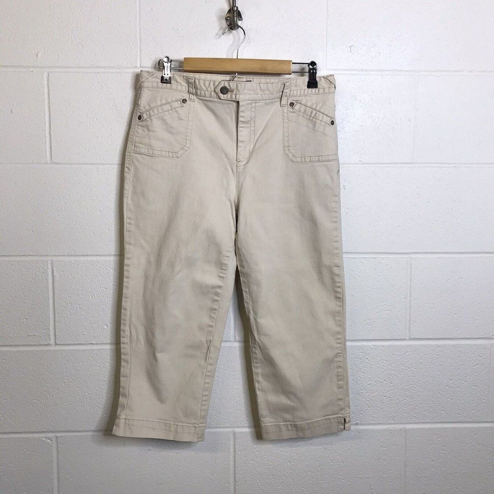 Bill Blass Jeans Womens Off White Stretch Denim Cropped Capri Jeans Size 10